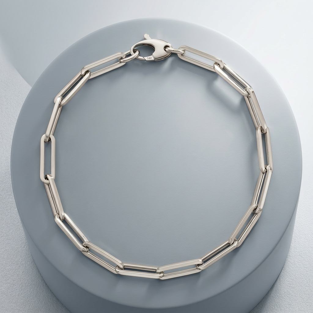14k white gold bold paperclip chain bracelet, Avera Group, view 4