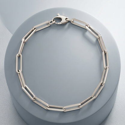 14k white gold bold paperclip chain bracelet, Avera Group, view 4