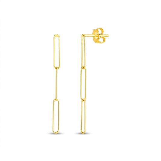 14k yellow gold paperclip chain dangle earrings, Avera Group, view 2