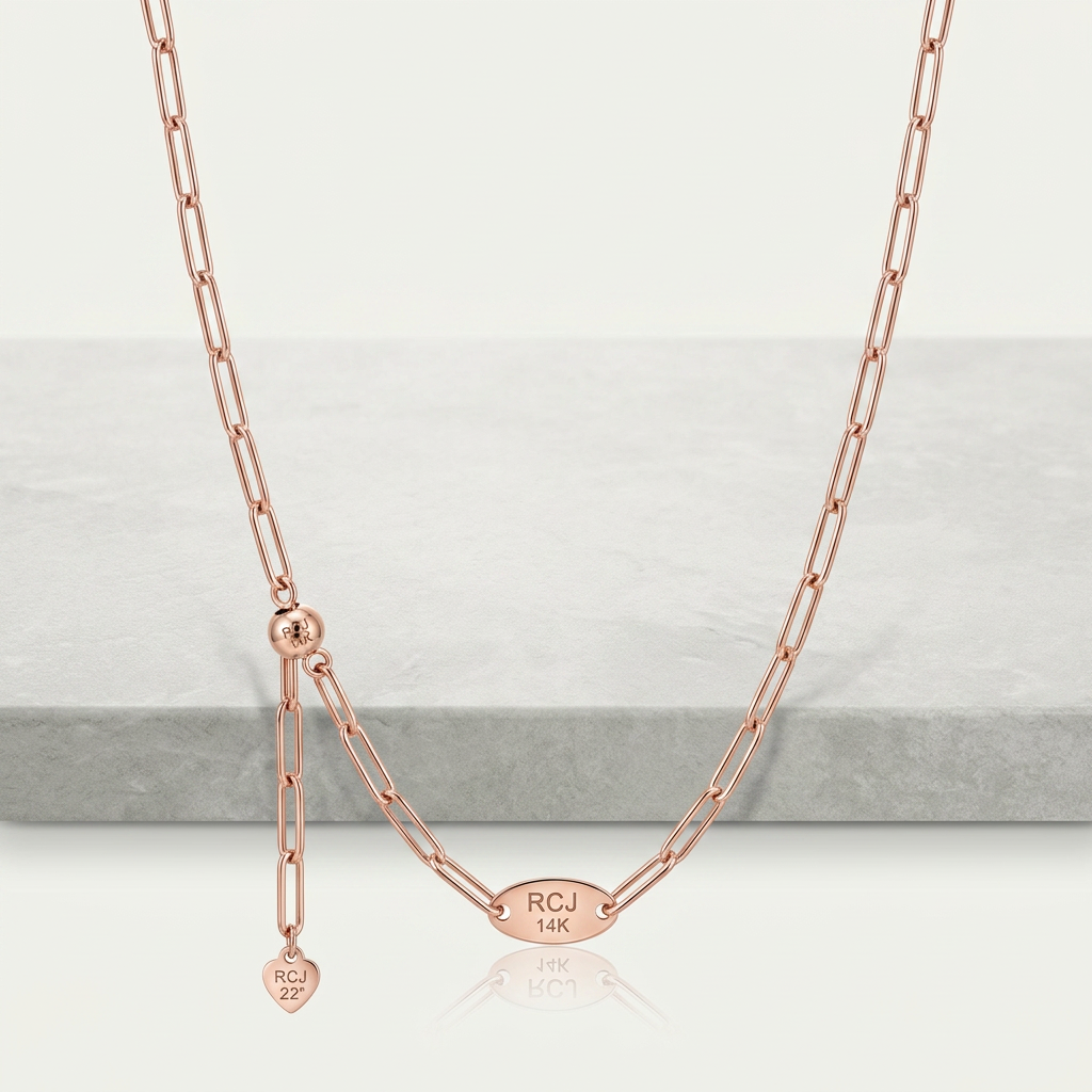 14k rose gold adjustable paperclip chain, 1.5mm, Avera Group, view 3