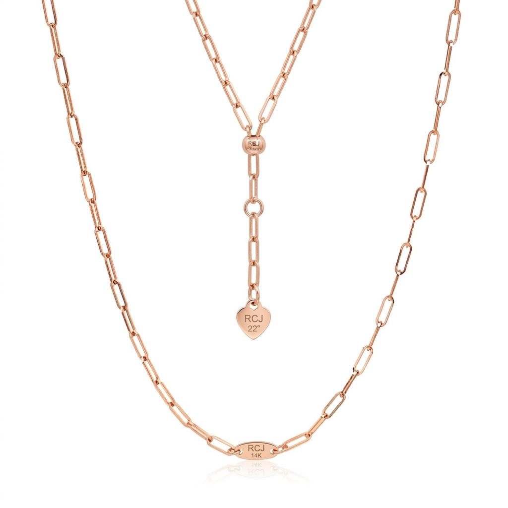 14k rose gold adjustable paperclip chain, 1.5mm, Avera Group, view 2