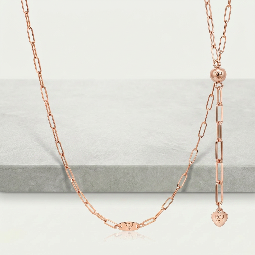 14k rose gold adjustable paperclip chain, 1.5mm, Avera Group, view 4