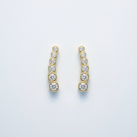 14k yellow gold graduated circles climber post earrings with cubic zirconia by Avera Group, view 2
