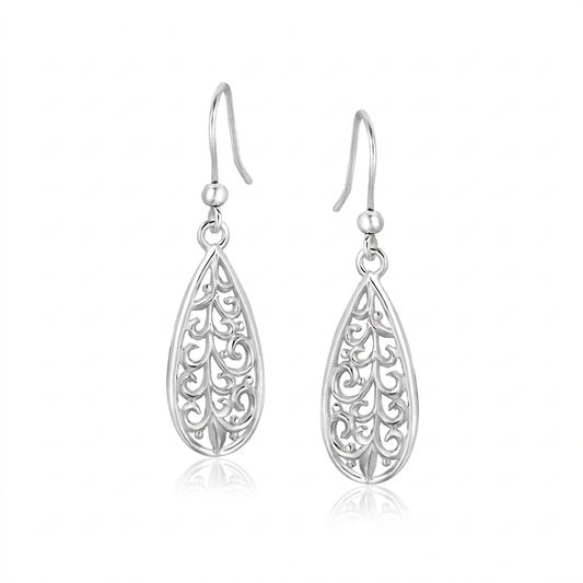 Sterling Silver Teardrop Filigree Style Drop Earrings by Avera Group