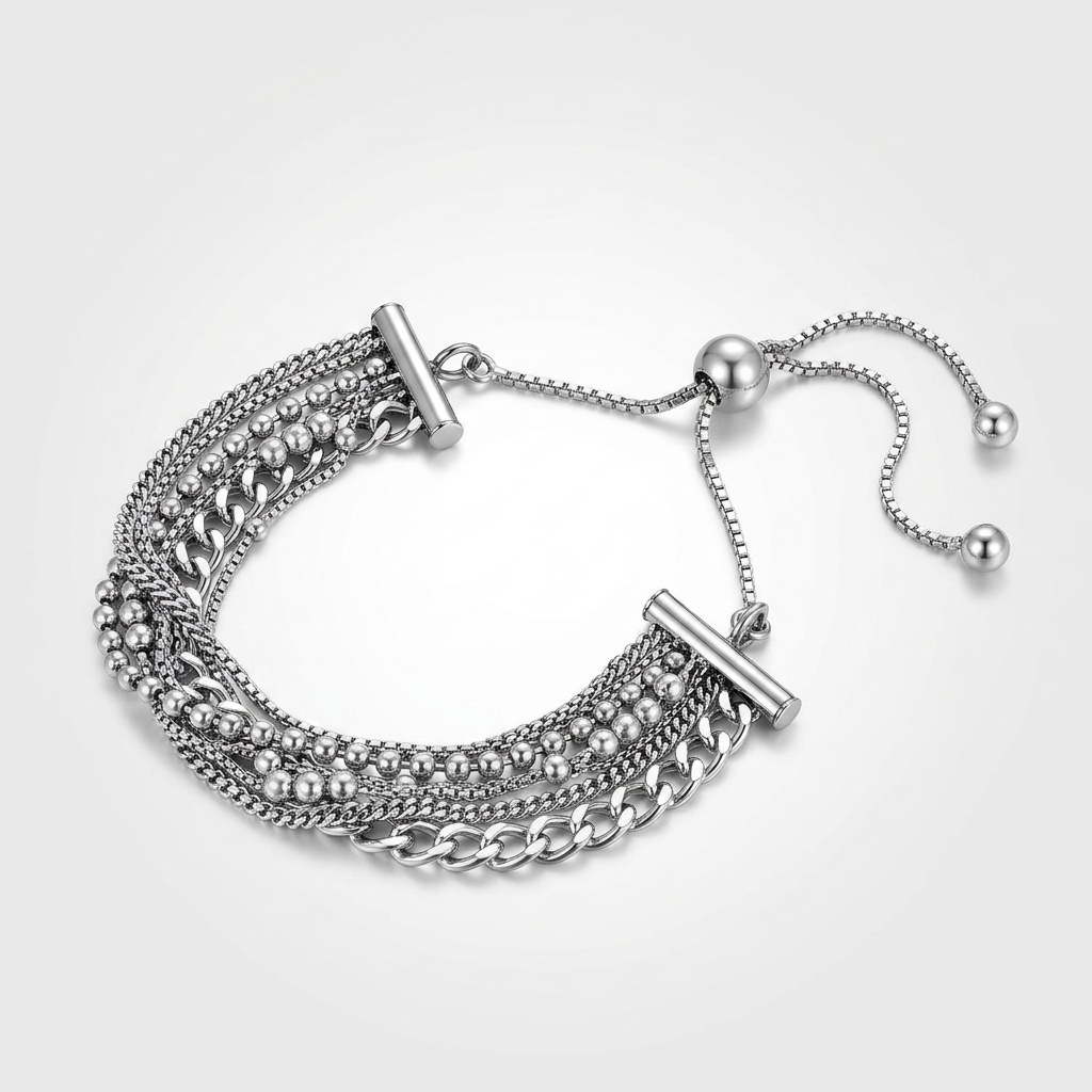 Adjustable multi chain bracelet in sterling silver, Avera Group, view 2
