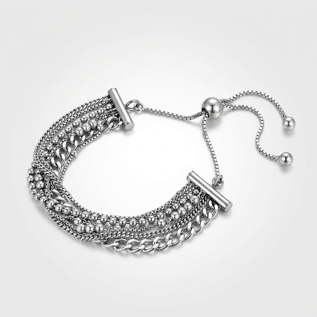 Adjustable multi chain bracelet in sterling silver, Avera Group, view 3