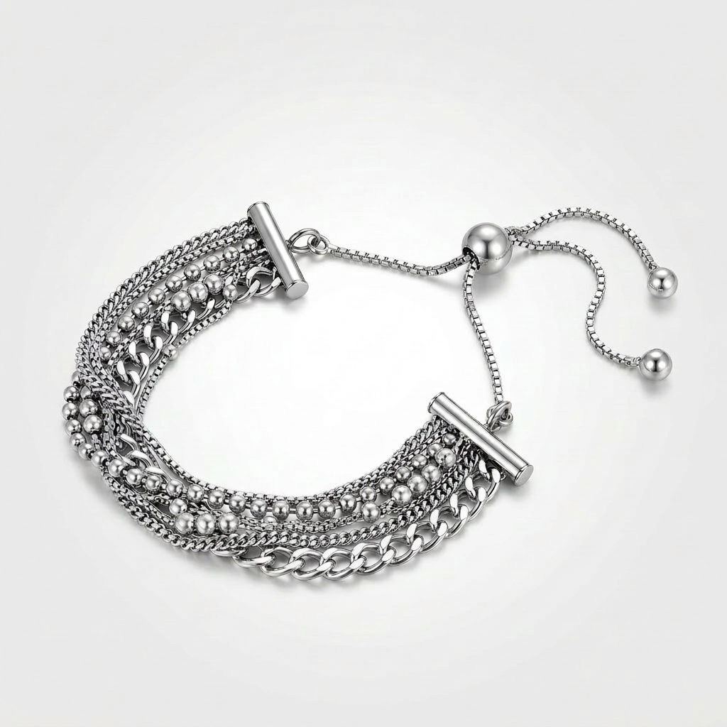Adjustable multi chain bracelet in sterling silver, Avera Group, view 4