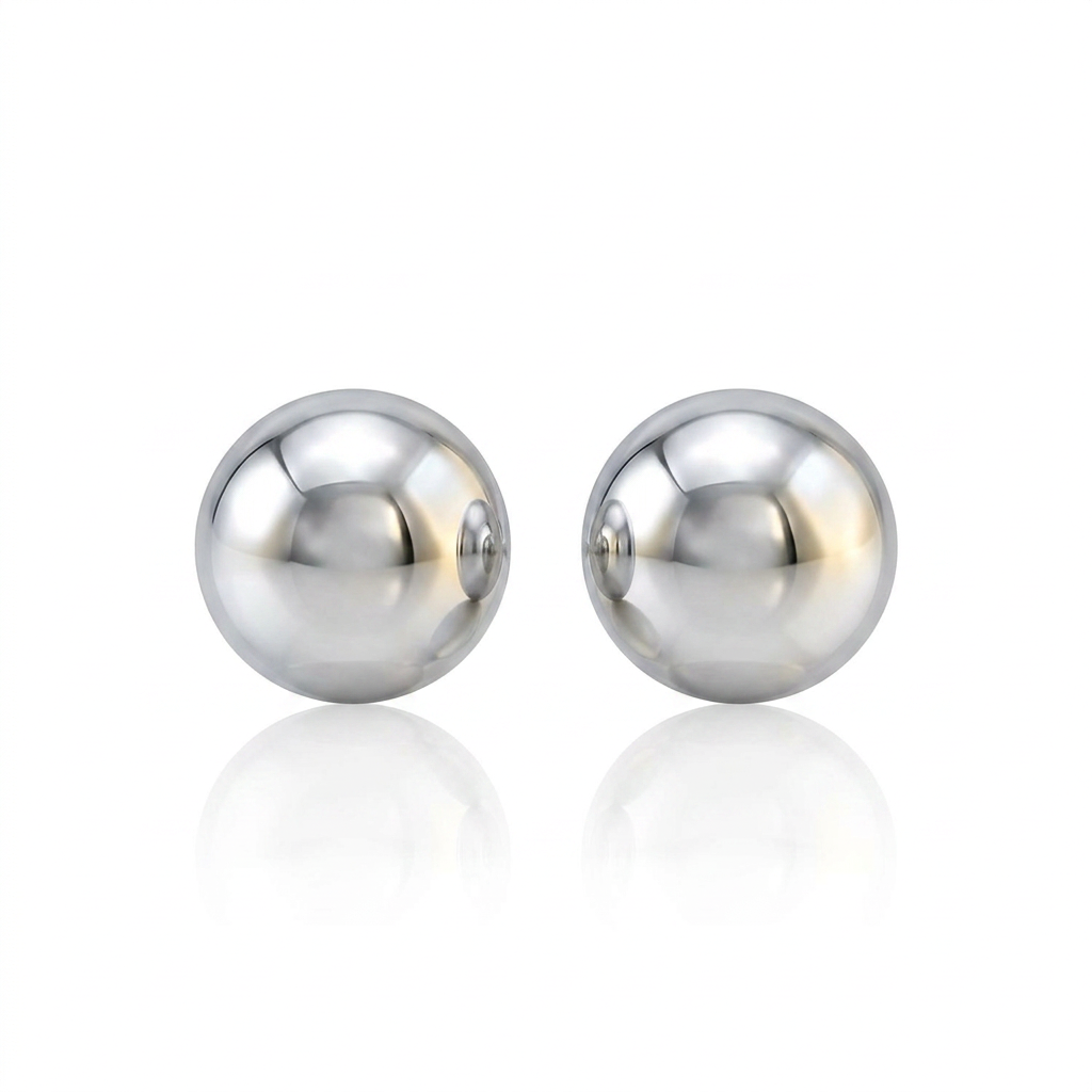 14k white gold spherical ball stud earrings 3mm by Avera Group, view 2