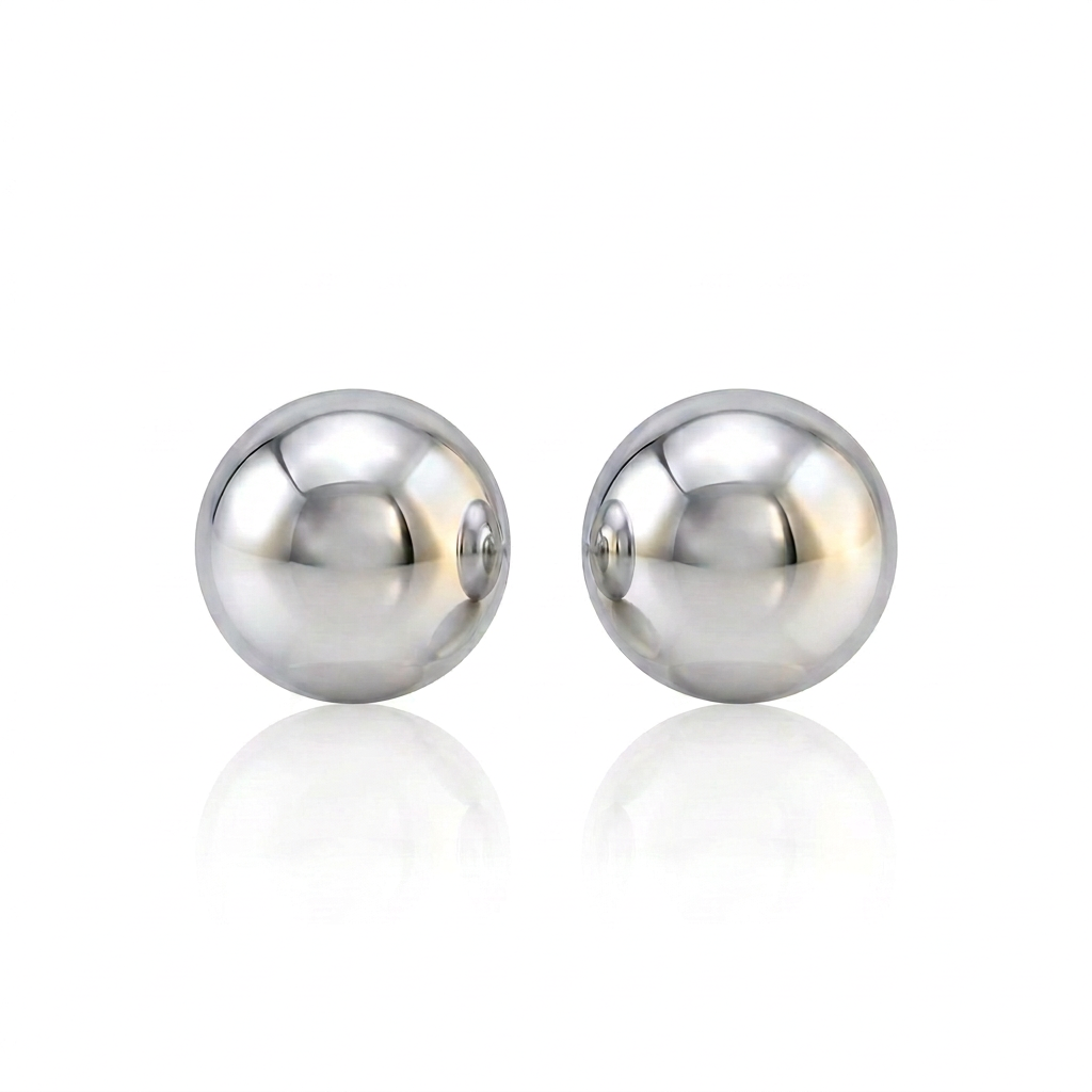 14k white gold spherical ball stud earrings 3mm by Avera Group, view 4