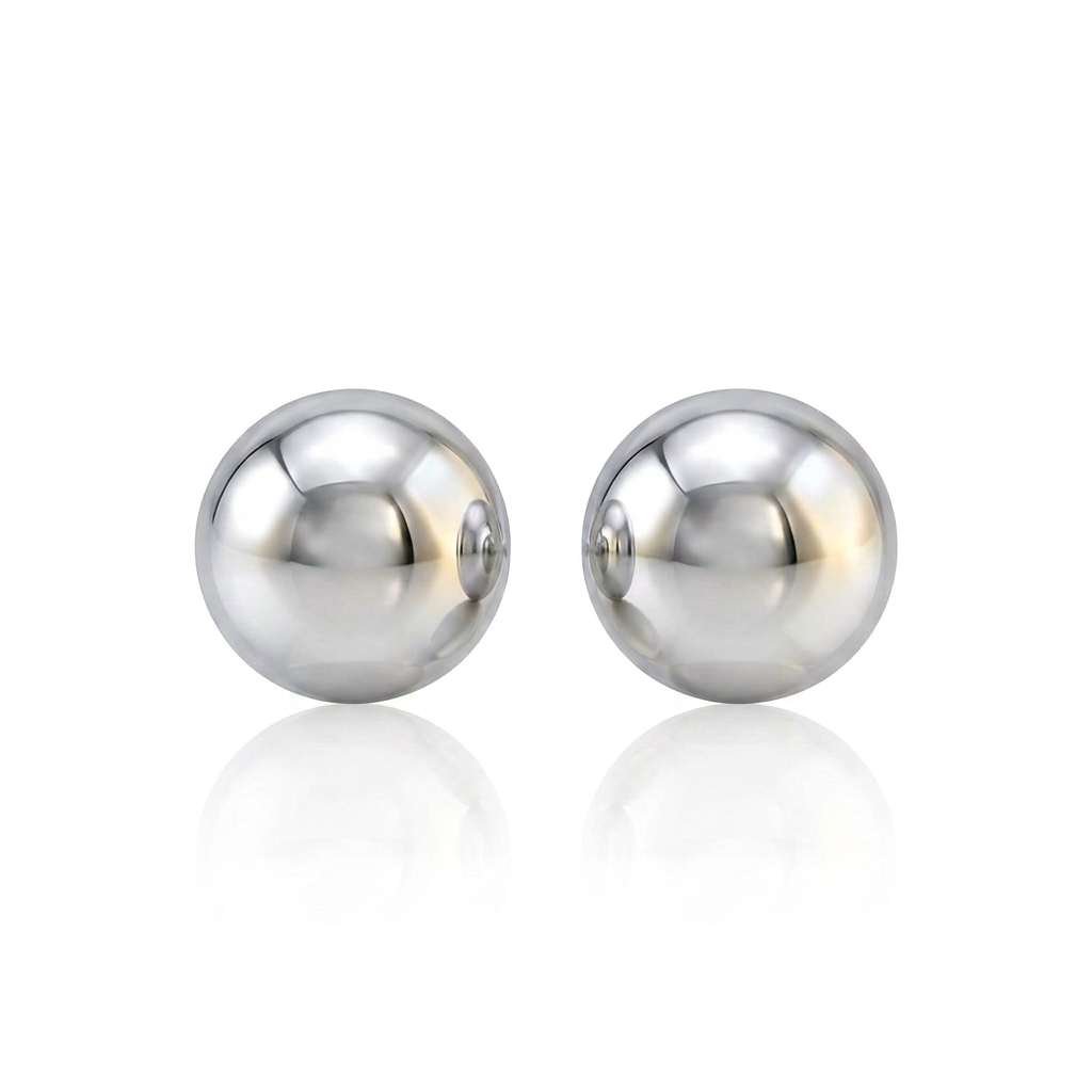14k white gold spherical ball stud earrings 3mm by Avera Group, view 3