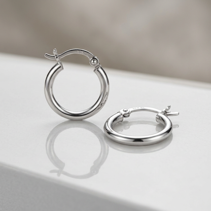 Avera Group 10K white gold polished hoop earrings, 15mm, view 2