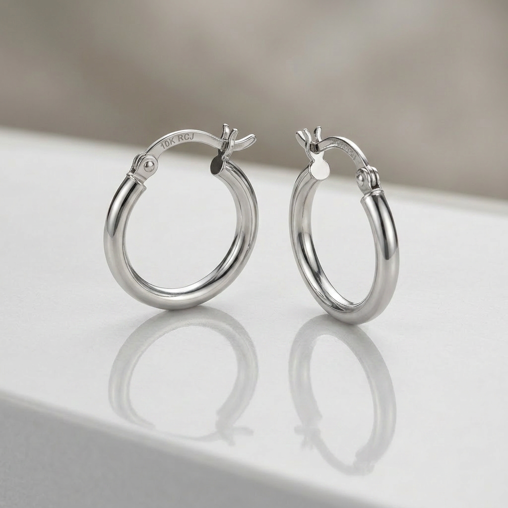 Avera Group 10K white gold polished hoop earrings, 15mm, view 3