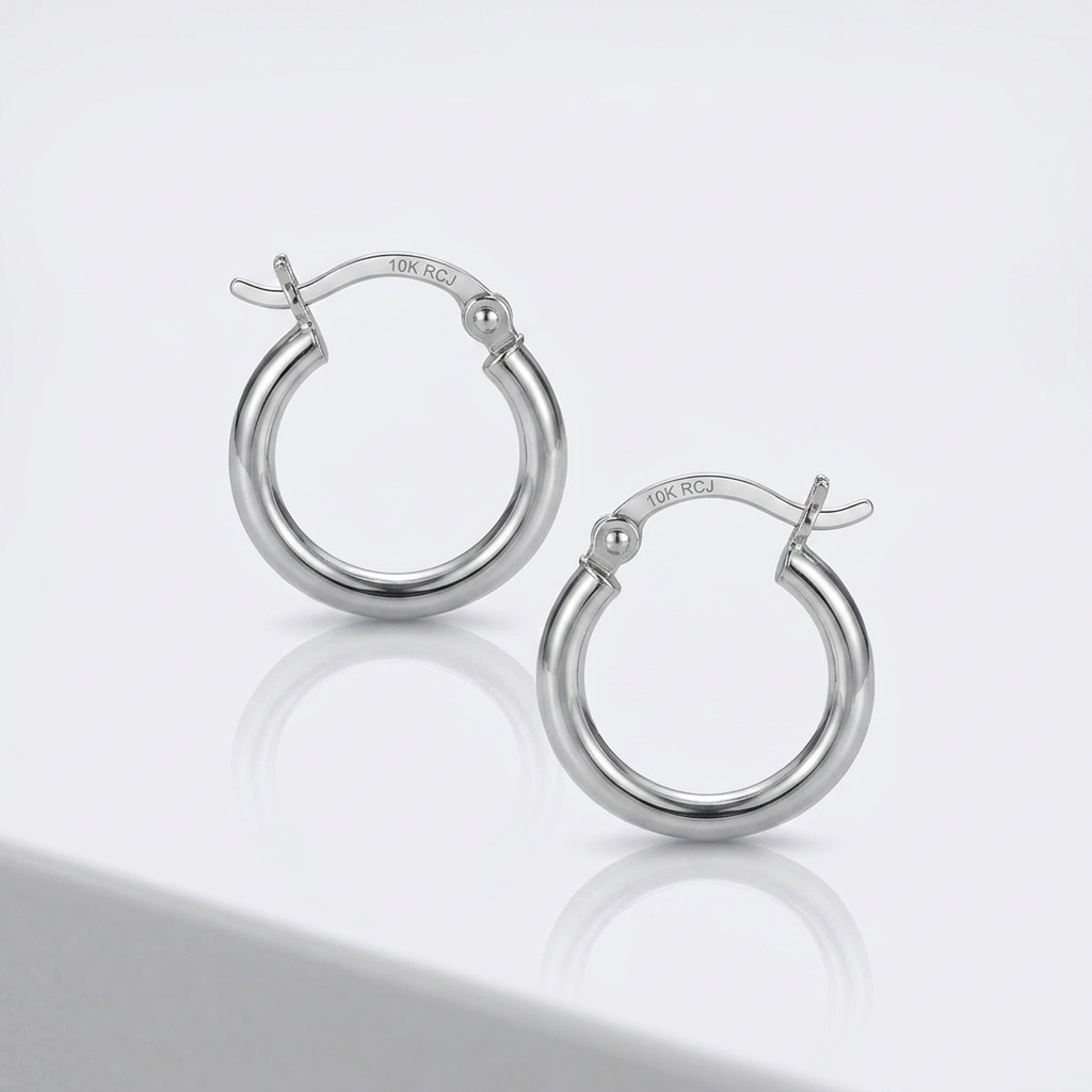 Avera Group 10K white gold polished hoop earrings, 15mm, view 4