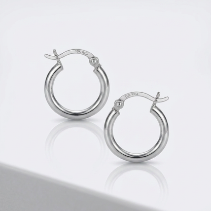 Avera Group 10K white gold polished hoop earrings, 15mm, view 4