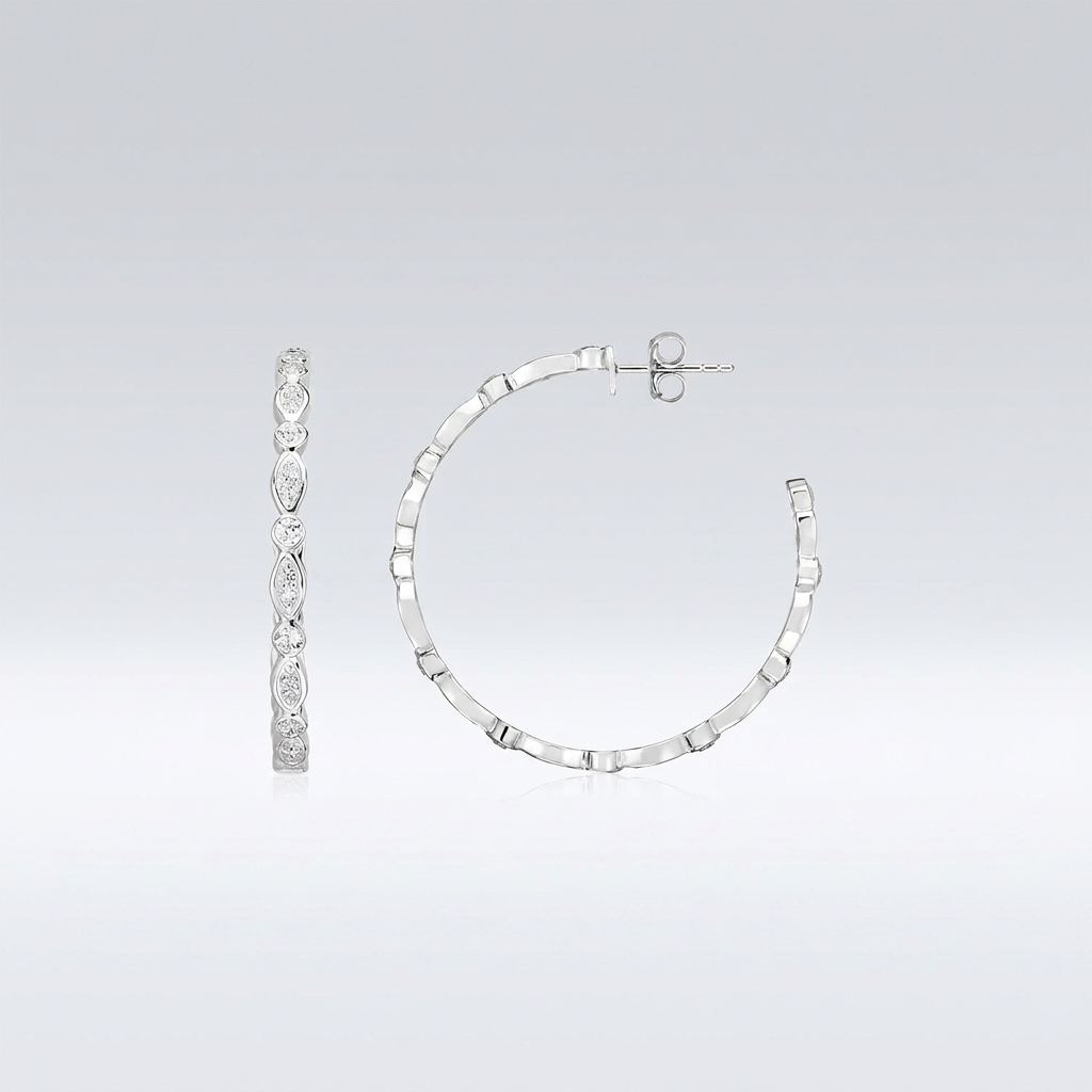 Sterling Silver Hoop Earrings with Round and Marquise Cubic Zirconias by Avera Group