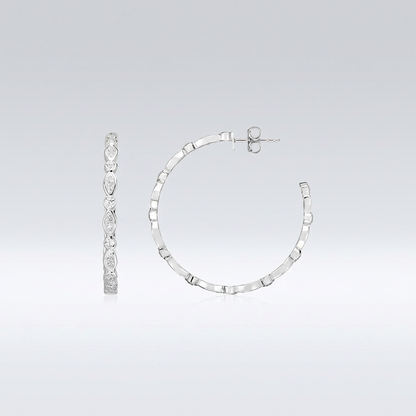Sterling Silver Hoop Earrings with Round and Marquise Cubic Zirconias by Avera Group