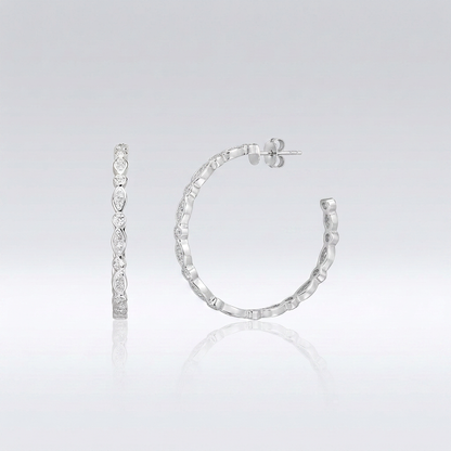 Sterling Silver Hoop Earrings with Round and Marquise Cubic Zirconias by Avera Group