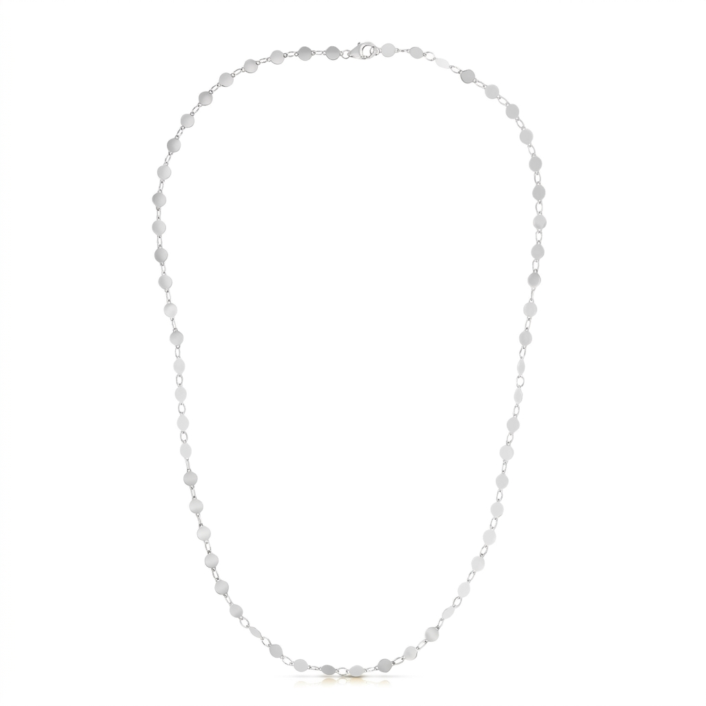 14k white gold necklace with polished circles, Avera Group, view 2