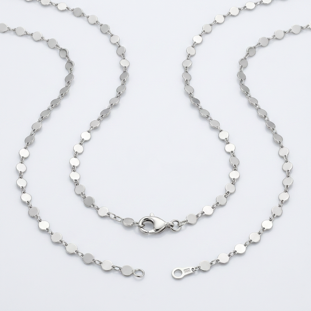 14k white gold necklace with polished circles, Avera Group, view 3