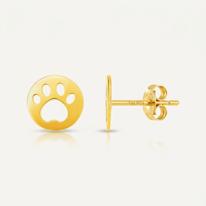 14k yellow gold paw print post earrings, Avera Group, view 2