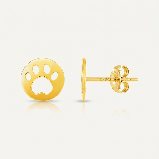 14k yellow gold paw print post earrings, Avera Group, view 2