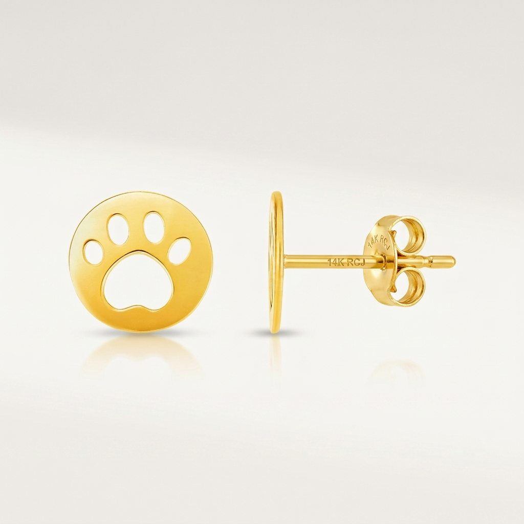 14k yellow gold paw print post earrings, Avera Group, view 3