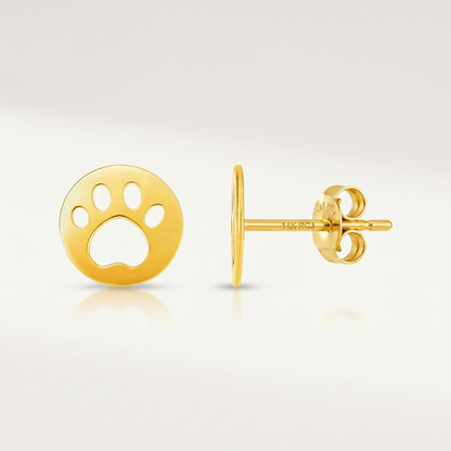 14k yellow gold paw print post earrings, Avera Group, view 3