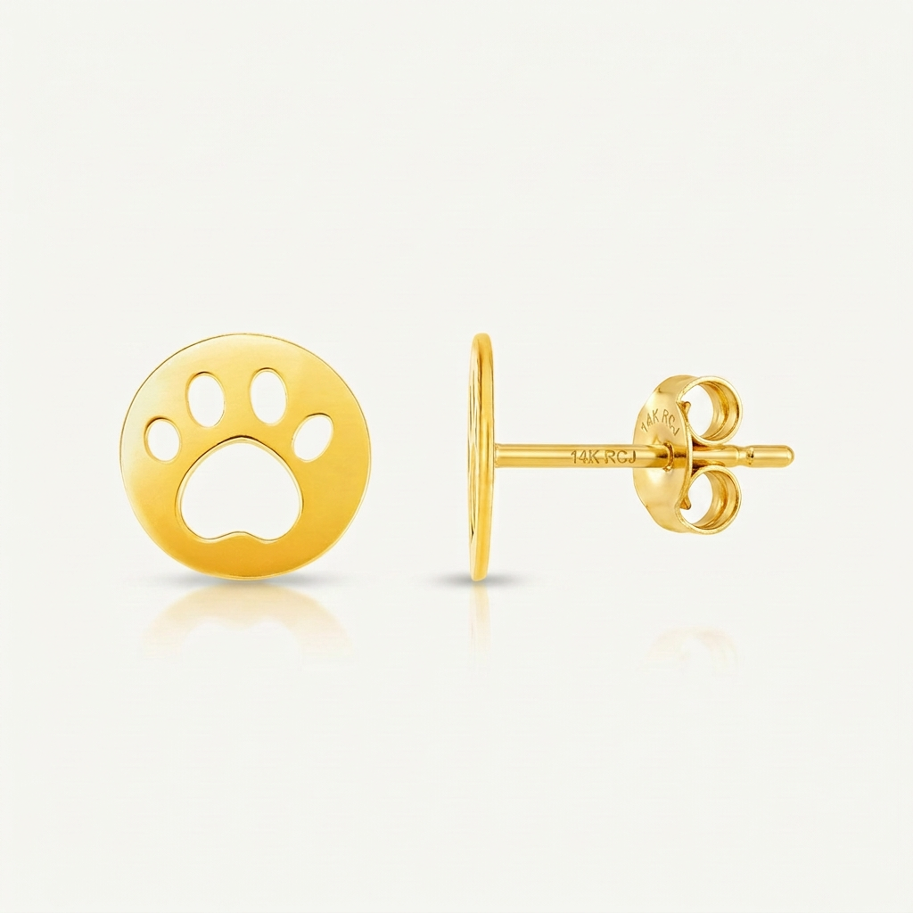 14k yellow gold paw print post earrings, Avera Group, view 4
