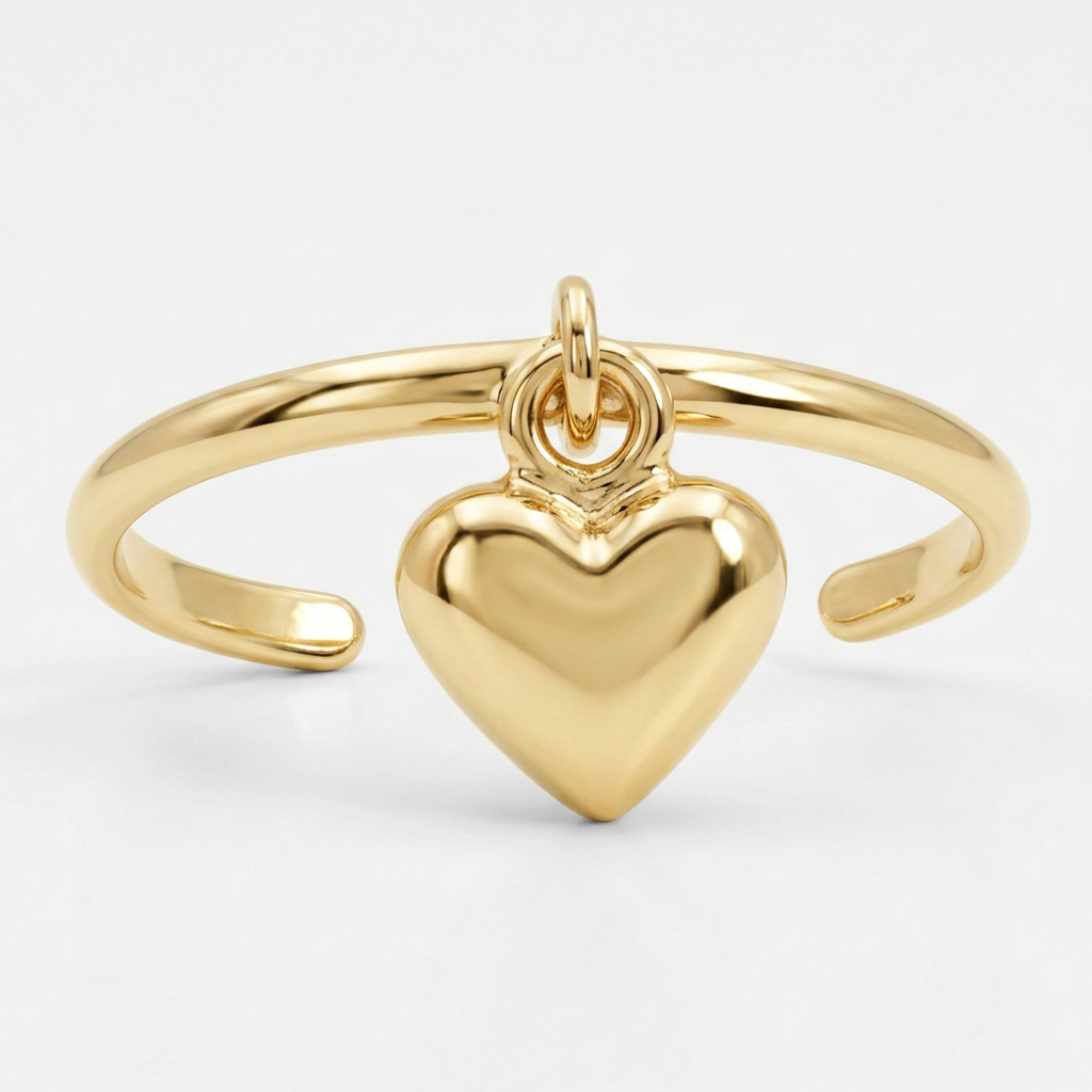 14k yellow gold cuff toe ring with puffed heart, Avera Group, view 2