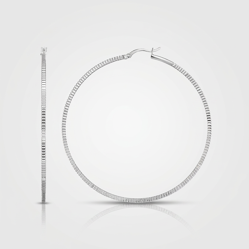 Ridge Textured Hoop Earrings in Sterling Silver by Avera Group