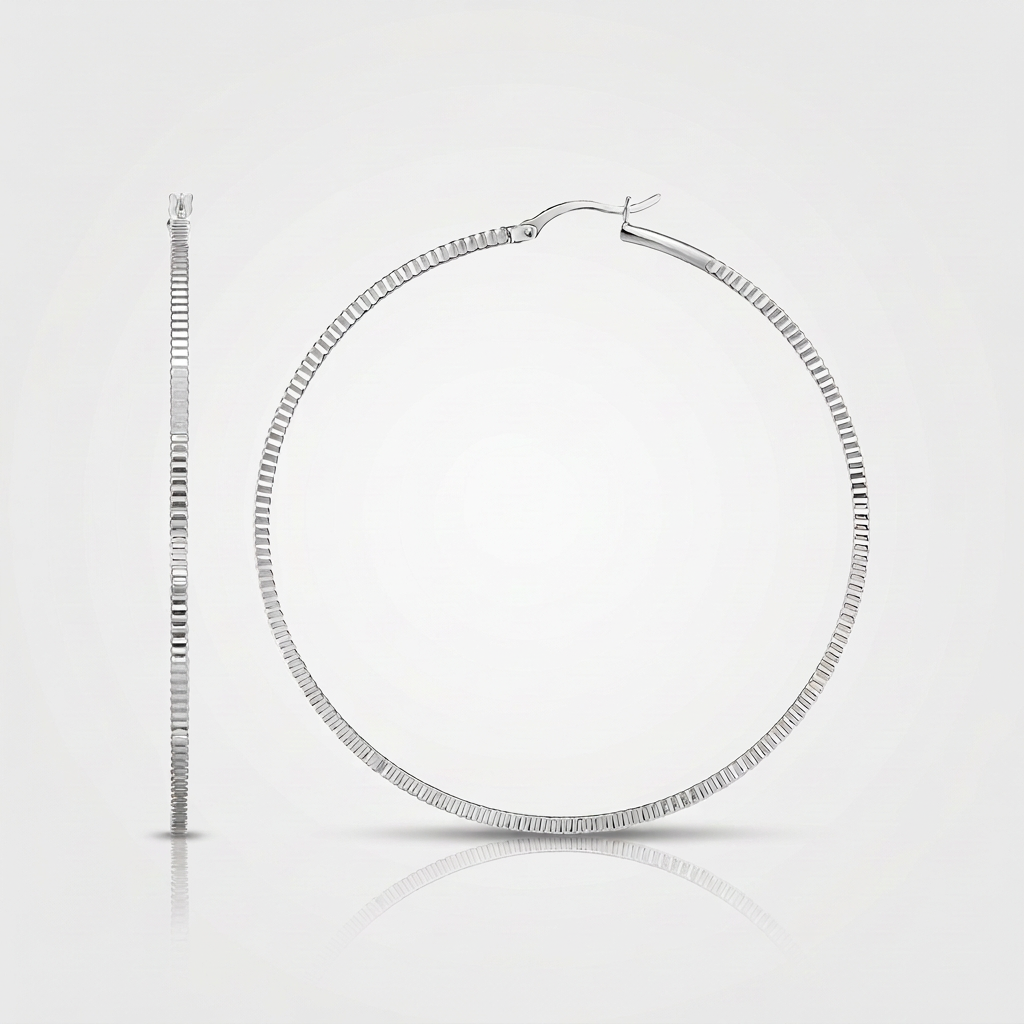 Ridge Textured Hoop Earrings in Sterling Silver by Avera Group
