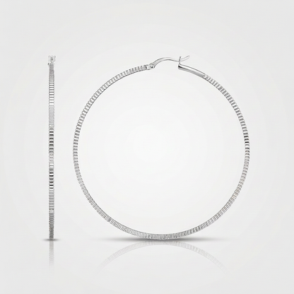 Ridge Textured Hoop Earrings in Sterling Silver by Avera Group