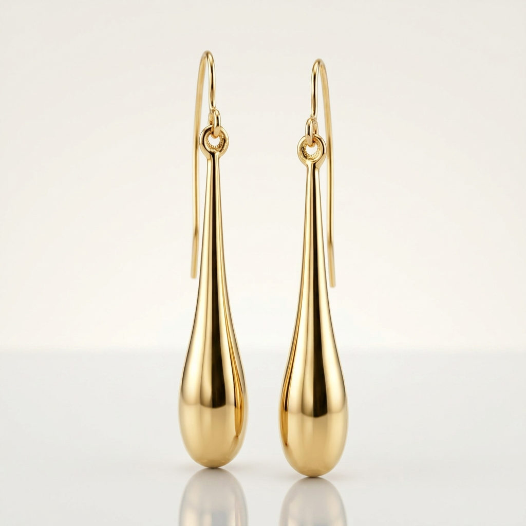 14k yellow gold long polished teardrop dangling earrings, Avera Group, view 3