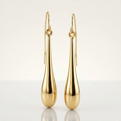14k yellow gold long polished teardrop dangling earrings, Avera Group, view 3