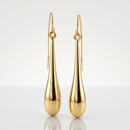 14k yellow gold long polished teardrop dangling earrings, Avera Group, view 4