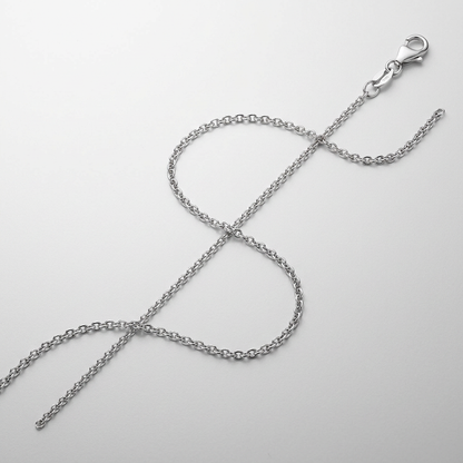 14k white gold round cable link chain, 1.3mm, Avera Group, view 2