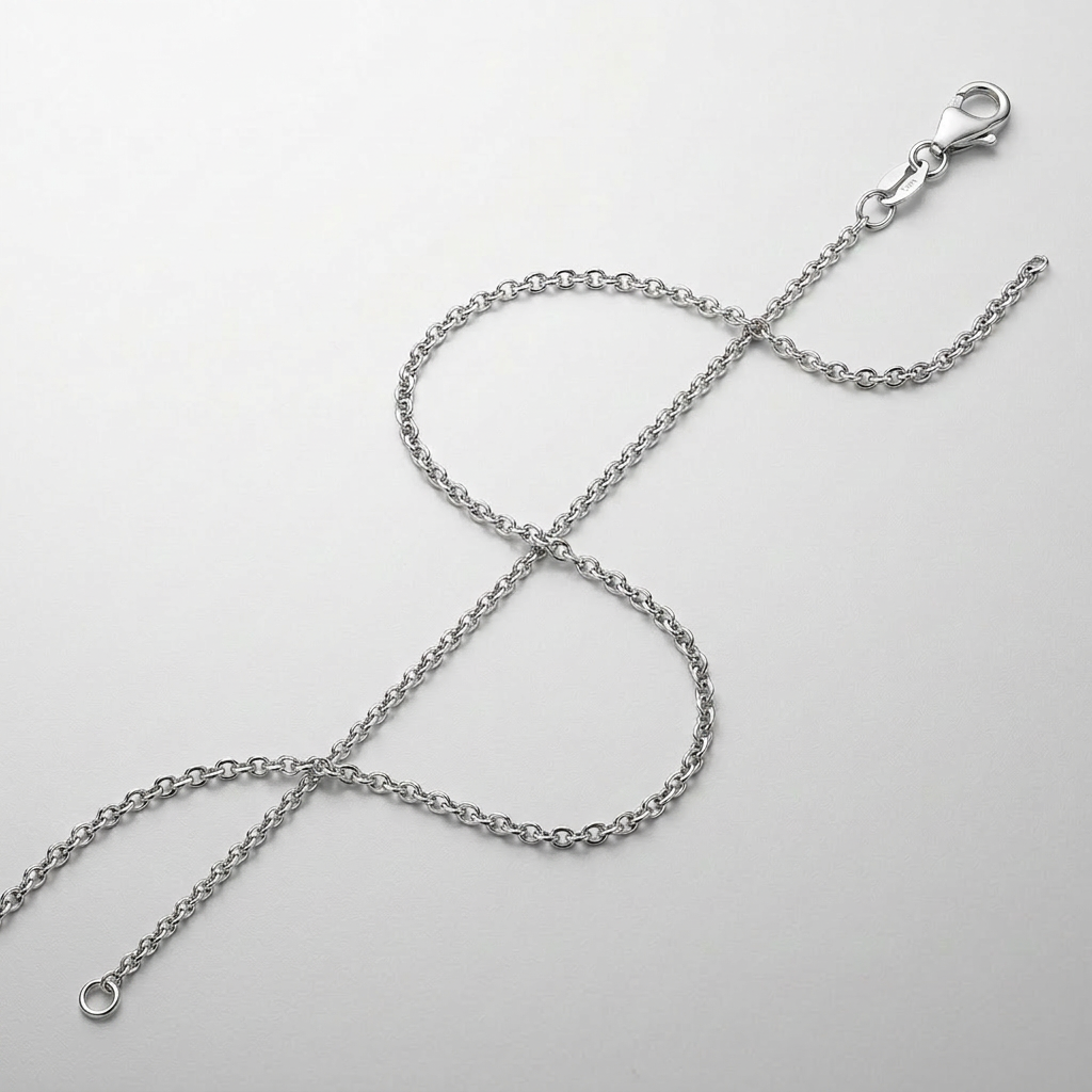 14k white gold round cable link chain, 1.3mm, Avera Group, view 3