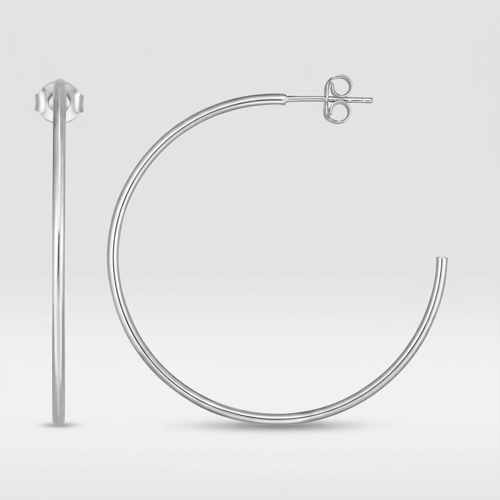 14k white gold polished hoop earrings, Avera Group, view 2