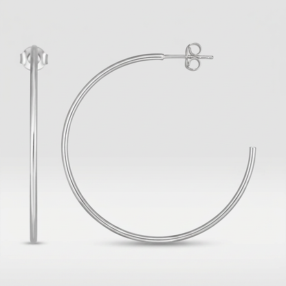 14k white gold polished hoop earrings, Avera Group, view 2