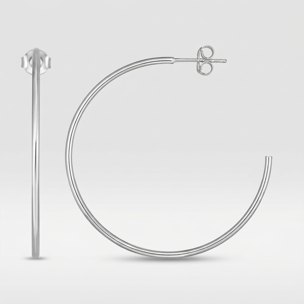 14k white gold polished hoop earrings, Avera Group, view 3