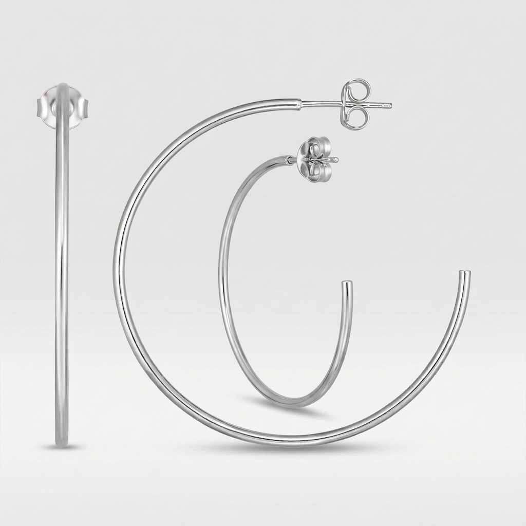 14k white gold polished hoop earrings, Avera Group, view 4