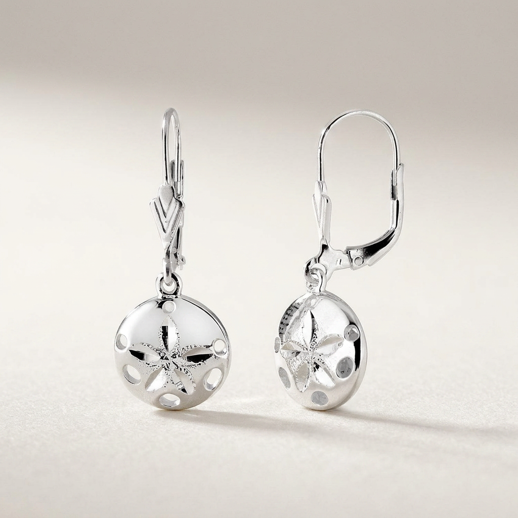 Sterling Silver Polished Sand Dollar Dangle Earrings by Avera Group