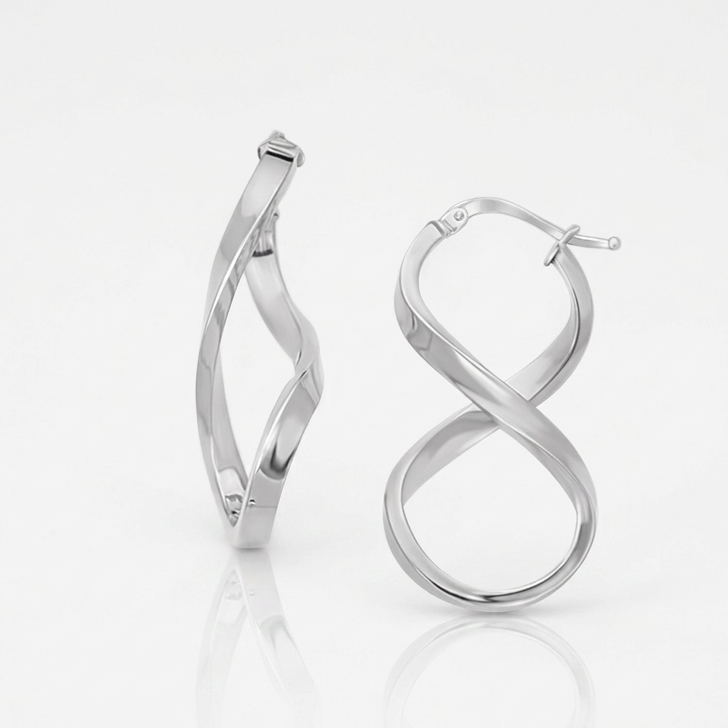 14k white gold twist motif polished hoop earrings by Avera Group, view 2
