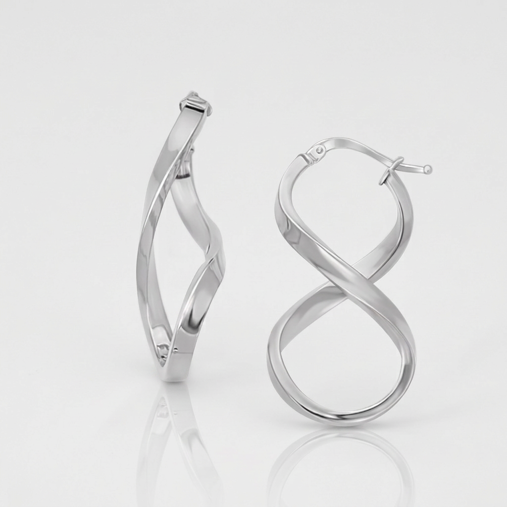 14k white gold twist motif polished hoop earrings by Avera Group, view 3