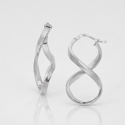 14k white gold twist motif polished hoop earrings by Avera Group, view 3