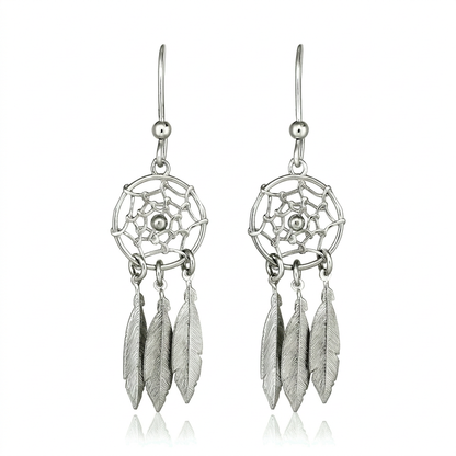 Sterling Silver Dream Catcher Dangle Earrings by Avera Group