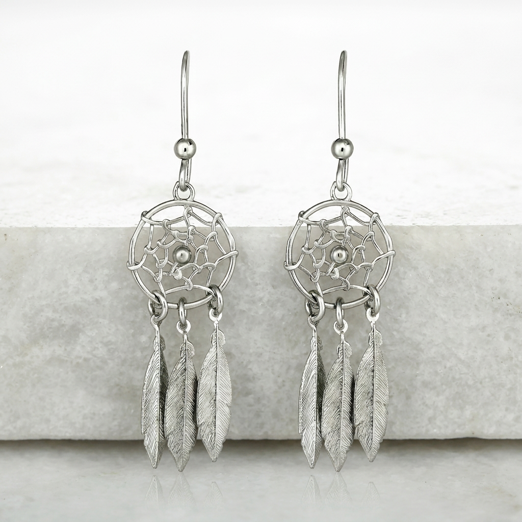 Sterling Silver Dream Catcher Dangle Earrings by Avera Group