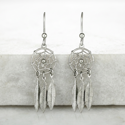Sterling Silver Dream Catcher Dangle Earrings by Avera Group