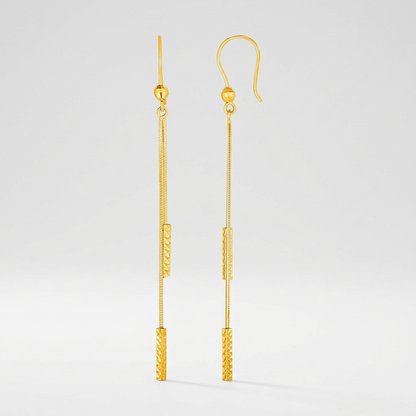 Textured Bar Long Drop Earrings in 14k Yellow Gold by Avera Group