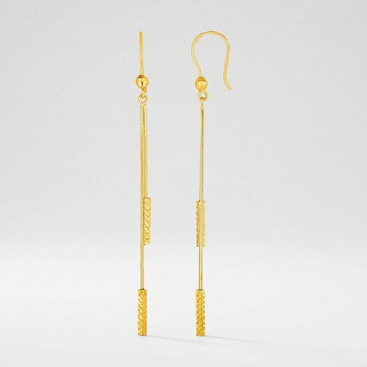 Textured Bar Long Drop Earrings in 14k Yellow Gold by Avera Group